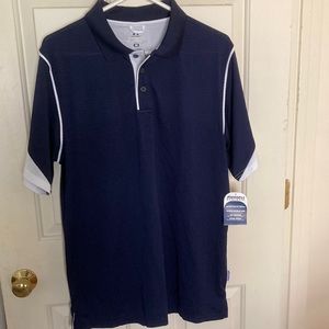 Russell Team Issue NWT men’s navy with white trim 100% polyester shirt; size M